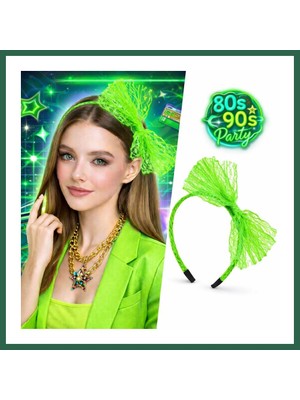 Vintessy Vıntessy 80? 90?lar Neon Yeşil Dantel Taç Fiyonklu BZS01