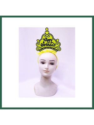 Vintessy Vıntessy Happy Birthday Neon Sarı Renk Doğum Günü Tacı 24X15 cm BZS01