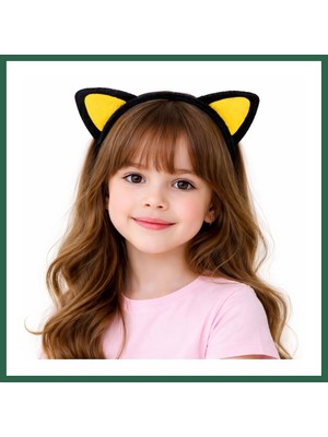 Vintessy Vıntessy Peluş Kedi Kulak Taç Sarı Siyah ? Çocuk Parti & Kostüm Tacı BZS01