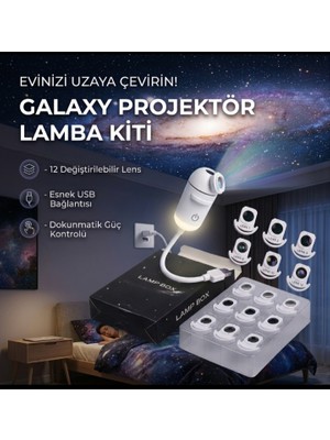 Elma Shop USB Galaksi Projektör 2 Si 1 Arada LED Gece Lambası 360 Ayarlanabilir 12 Değiştirilebilir Filmli LED Projektör Beyaz
