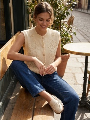 Süzeneli Gold Düğmeli Peplum Yelek Taş - Standart Beden