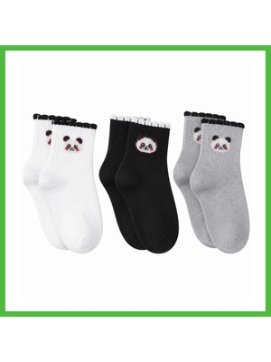 Bezos Kadın Panda Desenli Kısa Konç Çorap 3'lü Paket, %80 Pamuklu Dikişsiz Burun, Nefes Alan Yumuşak Bilek Çorabı, Siyah Beyaz Gri · Beden: 36-40 · Renk: Çok Renkli 3 Lü Arz