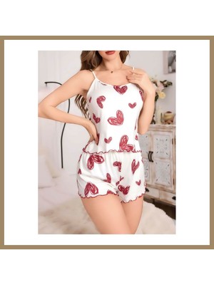 Bezos Kadın Beyaz Kalp Desenli Şortlu Gecelik Pijama Takımı 5052 · Beden: S/m · Renk: Beyaz 22