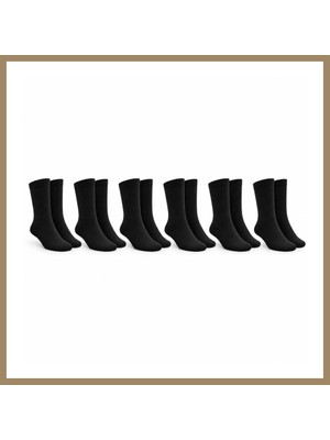 Bezos Unisex Siyah Soket Çorap 6'lı Set Düz Basic Ribanalı Günlük Spor Esnek Rahat Uzun Çorap Konforlu Set 22