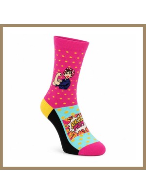 Bezos Best Mom Kadın Çorabı 36-40 Pamuklu Dikişsiz Burun Pop Art Desenli Renkli Soket Hediyelik Çorap · Renk: Çok Renkli · Beden: 36-40 22