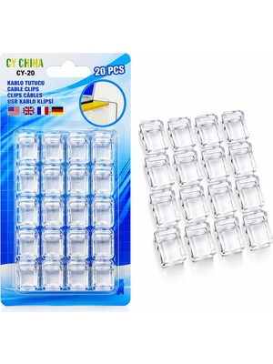 İbico Ibico İ10-014 Cy-20 Kablo Tutucu Klips 20 Adet Ince Kablo Yapışkanlı Şeffaf Plastik Mika Kristal - 20'li Paket