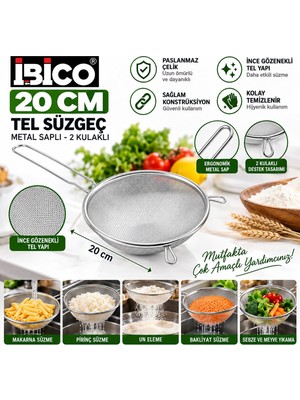 İbico Ibico İ22-301 Tel Süzgeç 20CM Sap: 15.5cm 2 Kulaklı Metal Saplı - 12'li Paket