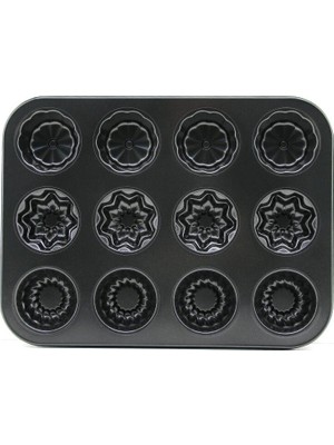 İbico Ibico İ22-378 Muffin ve Kek Kalıp 12 Gözlü Metal Siyah Şekilli