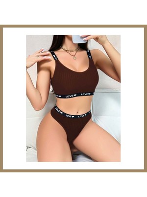 Bezos Kadın Kahverengi Love Yazılı Sütyen Kilot Takımı 5156 · Beden: S/m · Renk: Kahverengi 22