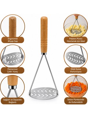 İbico Ibico İ22-285 Patates Ezici Metal Ahşap Saplı - 12'li Paket
