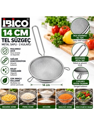 İbico Ibico İ22-299 Tel Süzgeç 14CM Sap: 15CM 2 Kulaklı Metal Saplı - 12'li Paket
