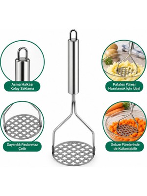 İbico Ibico İ22-288 Patates Ezici Çap: 8cm Krom Saplı 10.5cm Toplam Uzunluk: 26CM Metal Yuvarlak - 12'li Paket