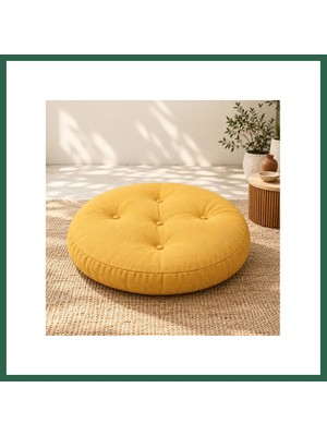 Vintessy Vıntessy Kapitone Yuvarlak Yer Minderi · 60 × 60 × 8 cm | Hardal | Iç Mekân BZS01