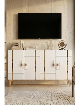 Vivense Made Konsol ve Tv Sehpası, Beyaz Gold, 120 Cm, KA1242BG