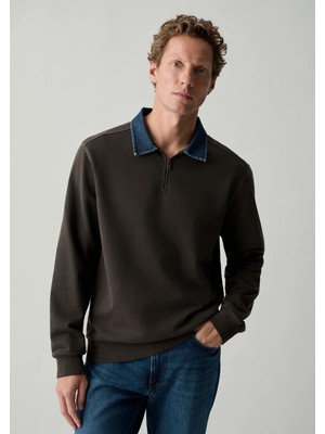 Mavi Denim Yaka Kahverengi Polo Sweatshirt 0S10669-70219