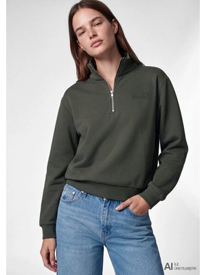 Mavi Mavi Logo Yarı Fermuarlı Haki Sweatshirt 1S10586-71553
