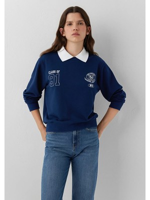 Mavi Baskılı Lacivert Polo Yaka Sweatshirt 1S20018-89353