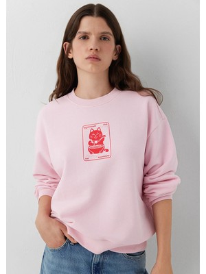 Mavi Kedi Baskılı Pembe Sweatshirt 1S20086-71008