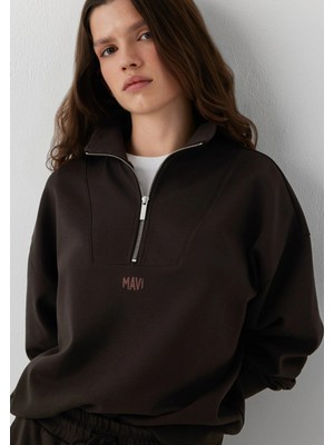 Mavi Yarı Fermuarlı Kahverengi Interlok Sweatshirt 1S20016-70240