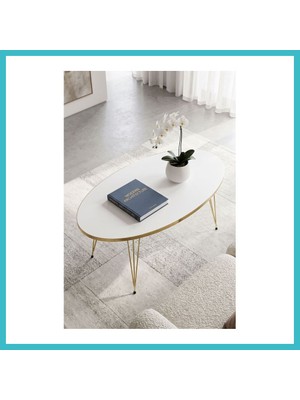 Defne Store Orta Sehpa Elips Gold Beyaz Tel Dfnbez