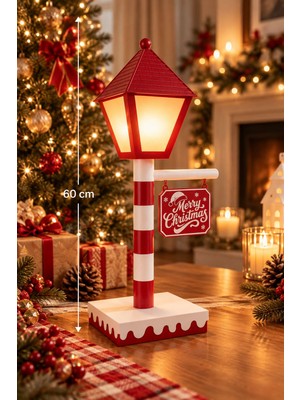 Pelius Yılbaşı Sokak Lambası Dekoratif Noel Feneri Merry Christmas Temalı Işıklı Yılbaşı Dekoru