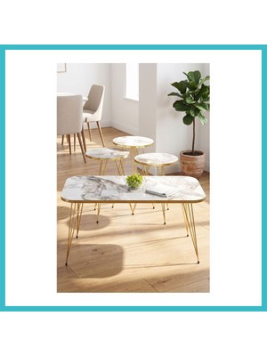 Defne Store Zigon Sehpa ve Orta Sehpa Kr Set Gold Efes Tel Dfnbez