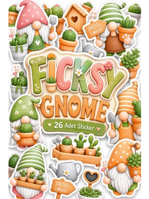 Ficksy Sevimli Kaktüs Cücesi Sticker Seti - 25 Adet Etiket Çıkartma