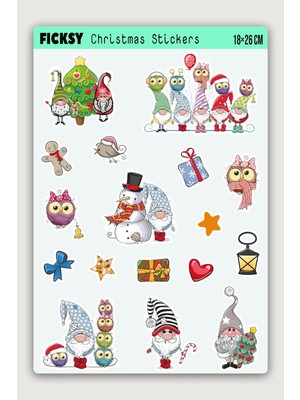 Ficksy Sevimli Yılbaşı Cücesi Yeni Yıl Temalı Sticker Seti - 17 Adet Etiket Çıkartma