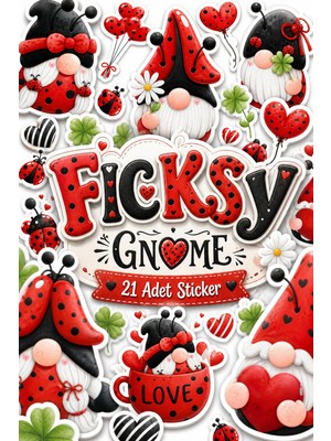Ficksy Sevimli Uğur Böceği Cücesi Sticker Seti - 21 Adet Etiket Çıkartma
