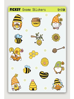 Ficksy Sevimli Bal Arısı Cücesi Sticker Seti - 16 Adet Etiket Çıkartma