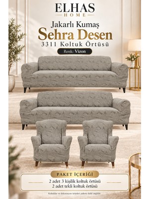 ELHAS Jakarlı Kumaş Sehra Desen 3-3-1-1 Koltuk Örtüsü | Çekyat Koltuk Kılıfı