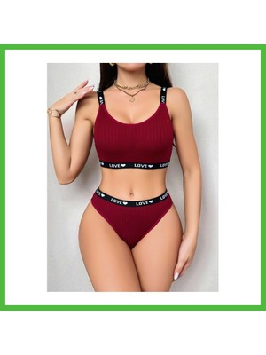 Bezos Kadın Bordo Love Yazılı Sütyen Kilot Takımı 5157 · Beden: L/xl · Renk: Bordo Arz