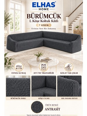 ELHAS Bürümcük Kumaş 7 Kişilik L Köşe Koltuk Kılıfı (550 cm )