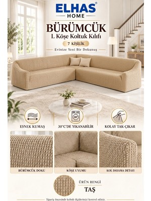 ELHAS Bürümcük Kumaş 7 Kişilik L Köşe Koltuk Kılıfı (550 cm )