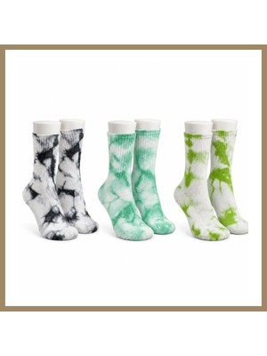 Bezos Unisex Batik Desenli Çorap 3'lü Set Renkli Pamuklu Uzun Soket Dikişsiz Nefes Alan Günlük Spor Çorabı 22