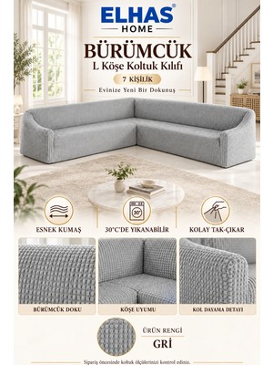 ELHAS Bürümcük Kumaş 7 Kişilik L Köşe Koltuk Kılıfı (550 cm )