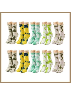 Bezos Unisex Batik Desenli Çorap 10'lu Set Pamuklu Renkli Uzun Soket Dikişsiz Nefes Alan Günlük Spor Çorabı 22