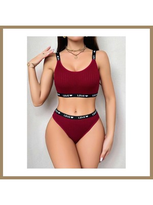Bezos Kadın Bordo Love Yazılı Sütyen Kilot Takımı 5157 · Beden: L/xl · Renk: Bordo 22
