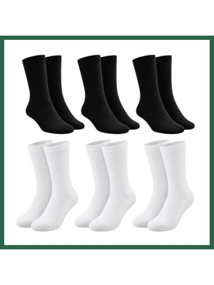 Vintessy Vıntessy Unisex Basic Siyah Beyaz Soket Çorap 6'lı Set Kadın Erkek Spor Günlük Uzun Ribanalı Rahat Çorap Set BZS01