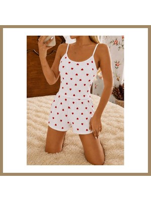 Bezos Kadın Beyaz Kalp Desenli Yumuşak Askılı Şortlu Pijama Takımı 5263 · Beden: S/m · Renk: Beyaz 22