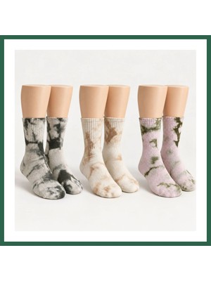 Vintessy Vıntessy Unisex Batik Desenli Çorap 3'lü Set Pamuklu Uzun Soket Dikişsiz Nefes Alan Günlük Spor Konfor Çorabı BZS01