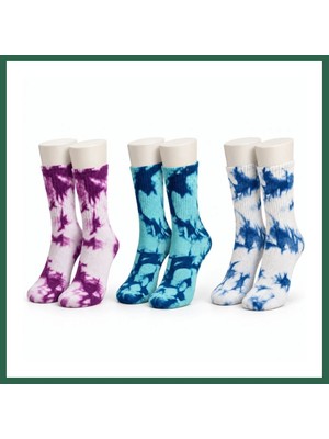 Vintessy Vıntessy Unisex Batik Desenli Çorap 3'lü Set Pamuklu Renkli Uzun Soket Dikişsiz Nefes Alan Spor Çorabı Günlük BZS01