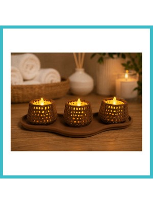 Defne Store 3D Baskı Dekoratif Mumluk Seti - Desenli Tealight ve Masaüstü Aydınlatma Objesi-Kahverengi Dfnbez