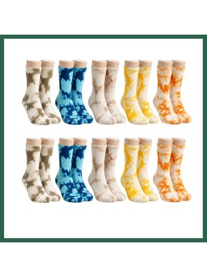 Vintessy Vıntessy Unisex Batik Desenli Çorap 10'lu Set Pamuklu Renkli Uzun Soket Dikişsiz Nefes Alan Günlük Spor Çorabı BZS01