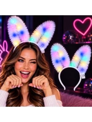 Hace Bazaar 3 Modlu LED Işıklı Peluş Tavşan Kulağı Beyaz Renk