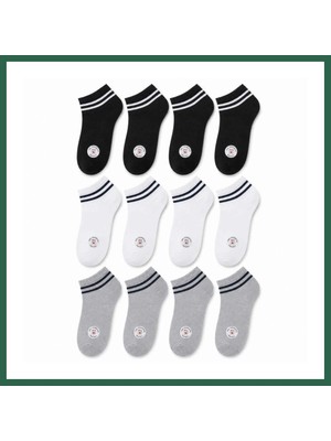 Vintessy Vıntessy Unisex Çizgili Kısa Konç Patik Çorap 12 Çift, %85 Pamuklu Geri Dönüştürülmüş Iplik, Parfümlü Ince Dikişli, Siyah Beyaz Gri Günlük Spor Çorabı · Beden: 36-40 · Renk: Çok Renkli 12 Li BZS01
