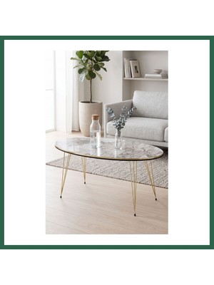 Vintessy Vıntessy Gold Tel Oval Orta Sehpa Beyaz BZS01