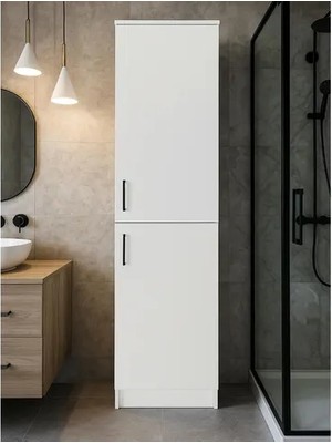 Vivense Rovi Çok Amaçlı Banyo Dolabı Ütü Masası Bölmeli, Beyaz