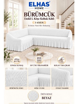 ELHAS Bürümcük Kumaş 5 Kişilik Etekli L Köşe Koltuk Kılıfı | Koltuk Örtüsü