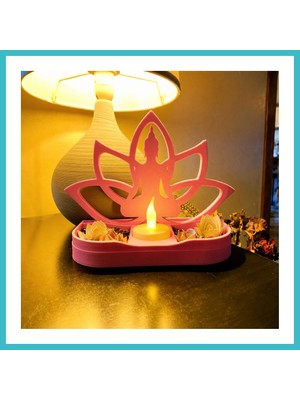 Defne Store 3D Baskı Lotus Buda Mumluk - Dekoratif Tealight Mumluk-Pembe Dfnbez